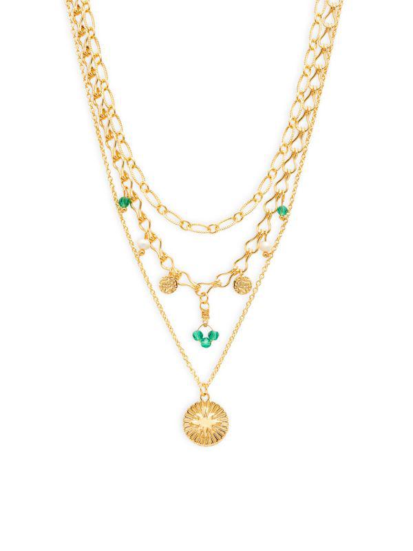 AVA & AIDEN 12K Goldplated & Faux Pearl Medallion Layered Necklace