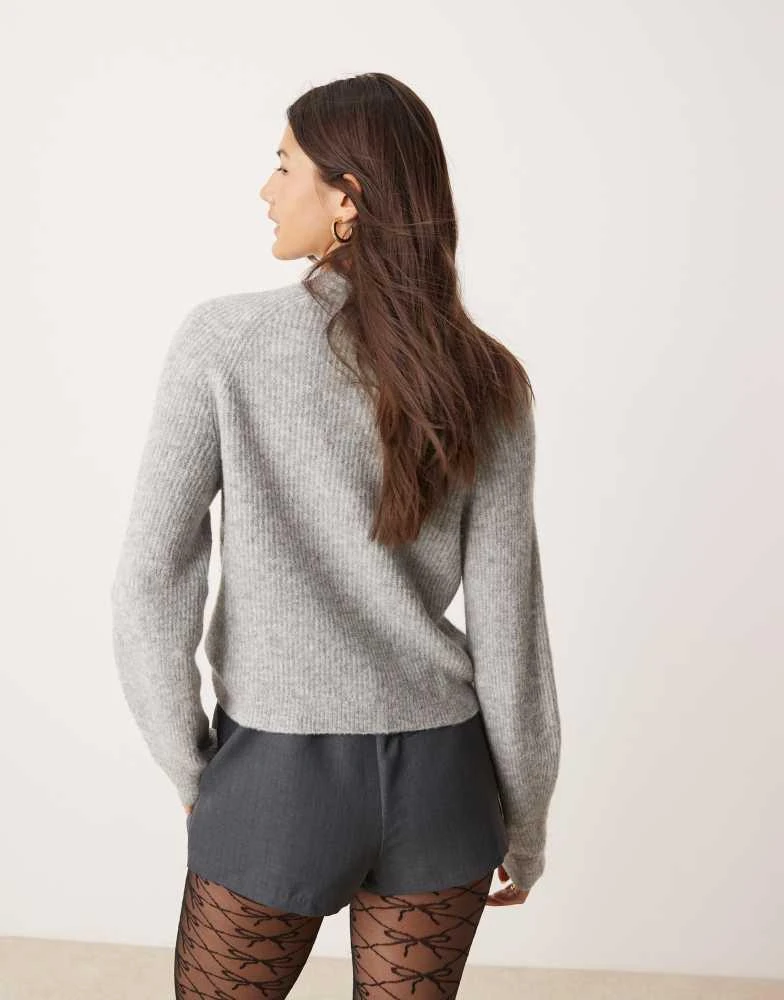 Miss Selfridge Miss Selfridge tie neck knitted jumper in grey marl 4