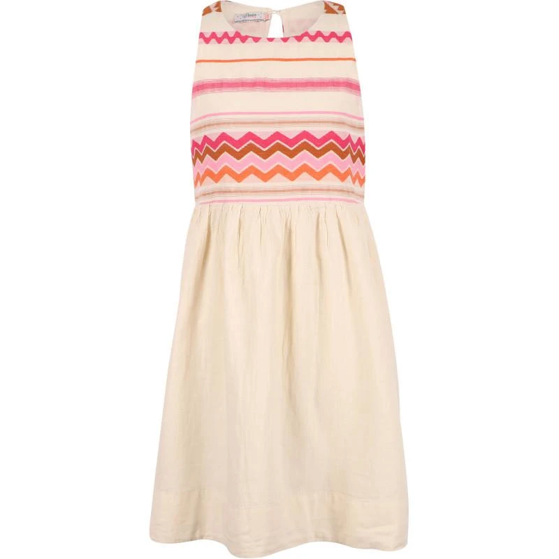 Devotion Geometric print cotton dress in cream and pink 1