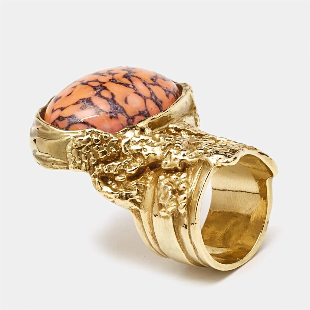 Yves Saint Laurent Saint Laurent Paris Glass Gold Tone Ring Size 51 2