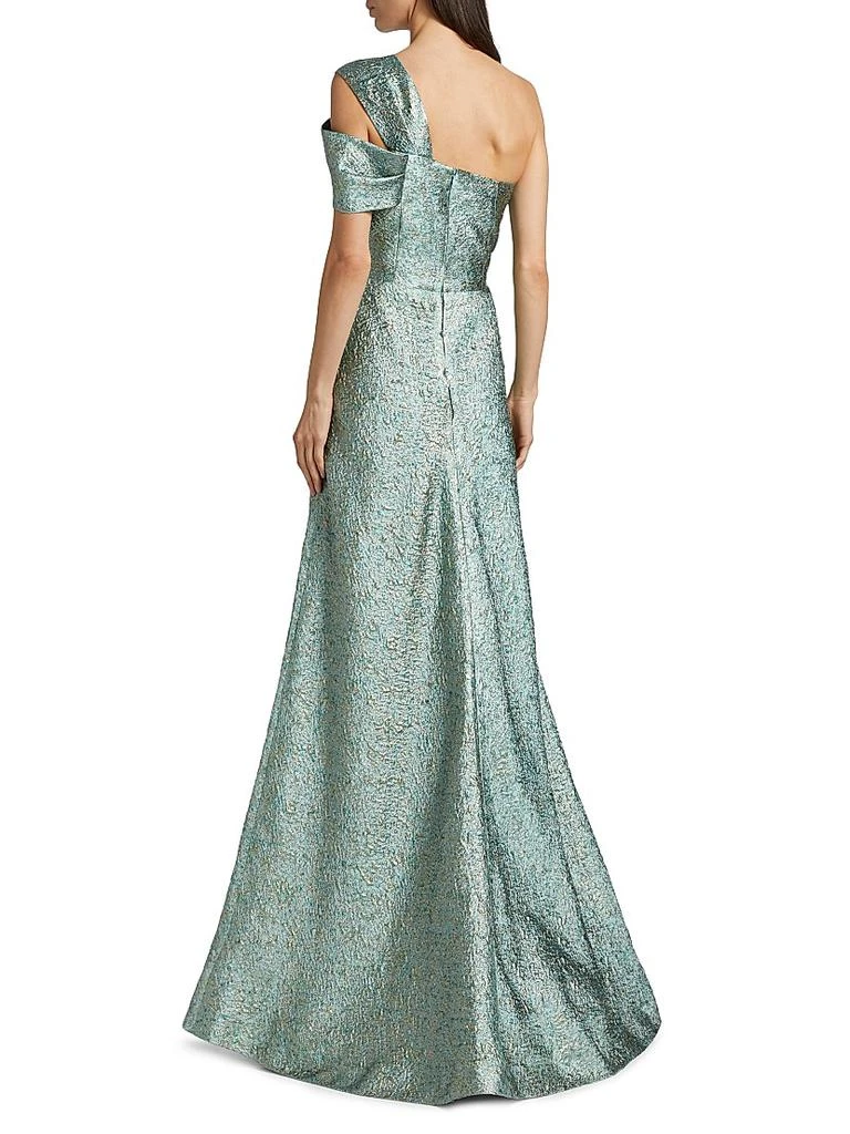 Teri Jon Metallic Jacquard One-Shoulder Gown 5