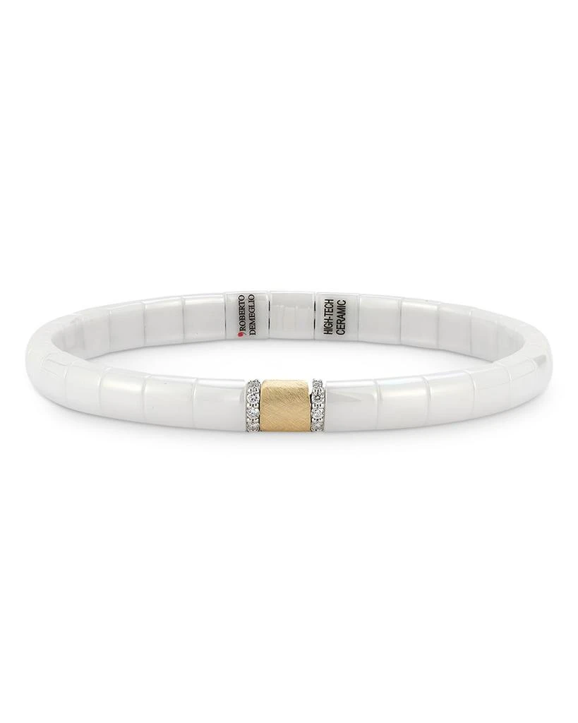 Roberto Demeglio 18K Yellow Gold & White Ceramic Pura Diamond Stretch Bracelet 1
