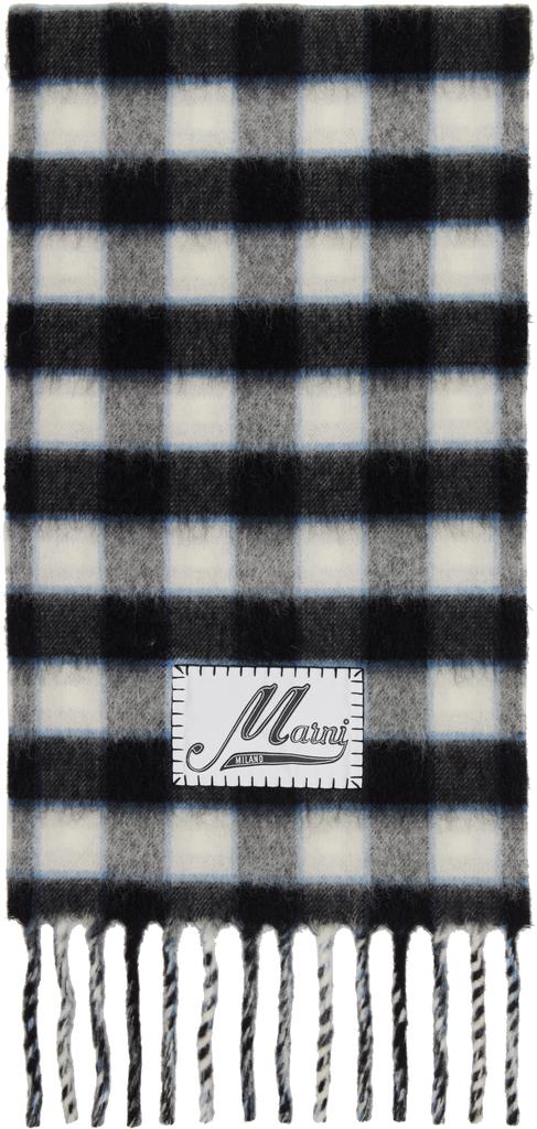 Marni Black & White Double Check Logo Wool Mohair Scarf