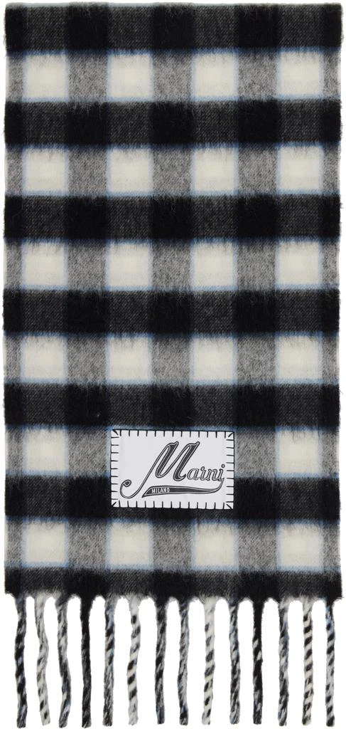 Marni Black & White Double Check Logo Wool Mohair Scarf 1
