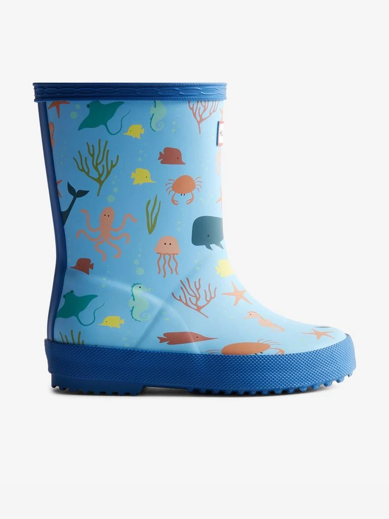 Hunter Hunter Kids First Classic Ocean Print Wellington Boots in Blue