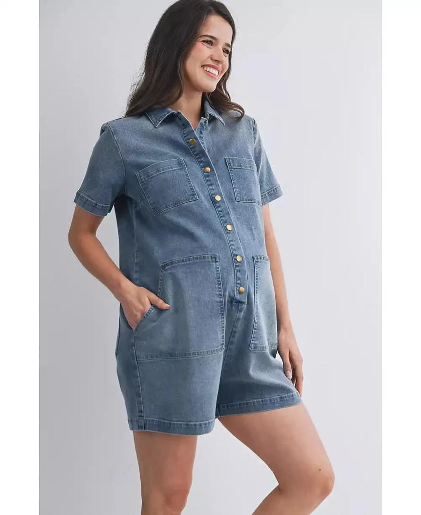 Hello Miz Maternity Nursing-Friendly Button Down Collared Short Sleeve Romper 2