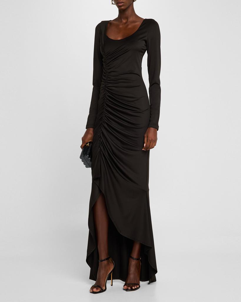 Black Halo Atlanta Ruched High-Low Jersey Maxi Dress