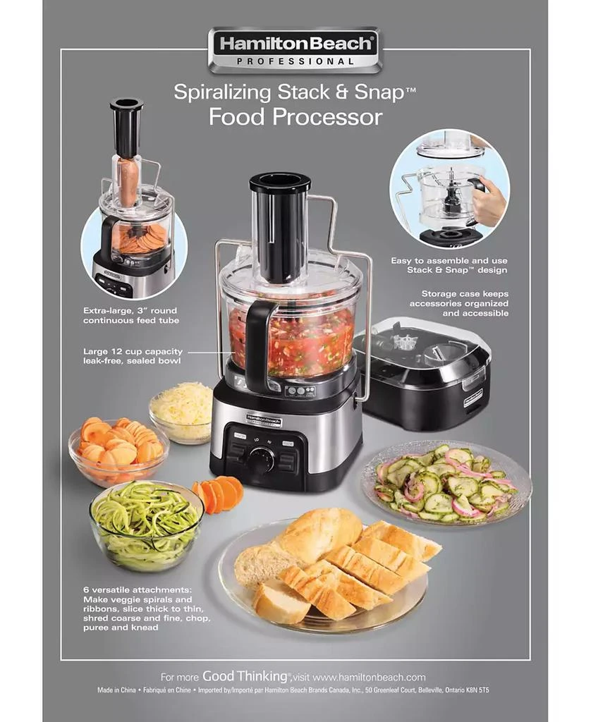 Hamilton Beach Professional Spiralizing Stack & Snap Food Processor 13