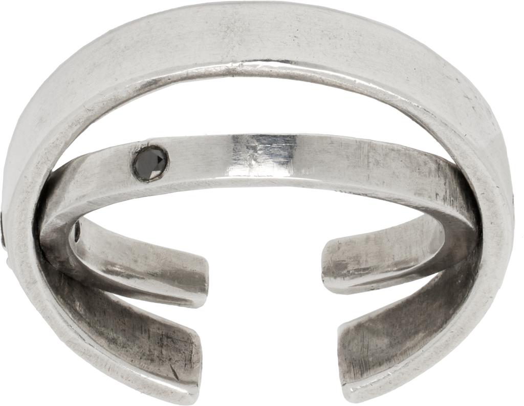 Title of Work Silver Double Hinge Black Diamond Ring