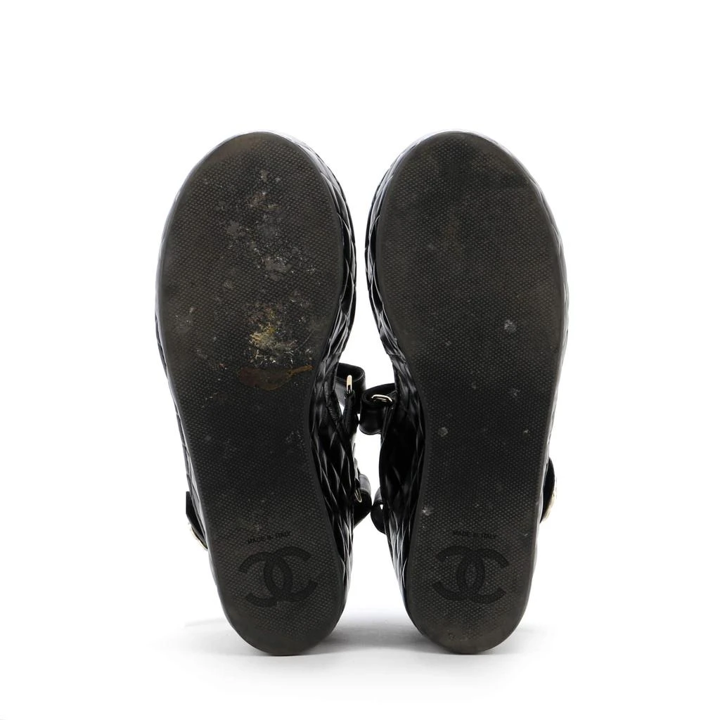 Chanel Women's Logo Velcro Strap Wedge Sandals Quilted Leather 4