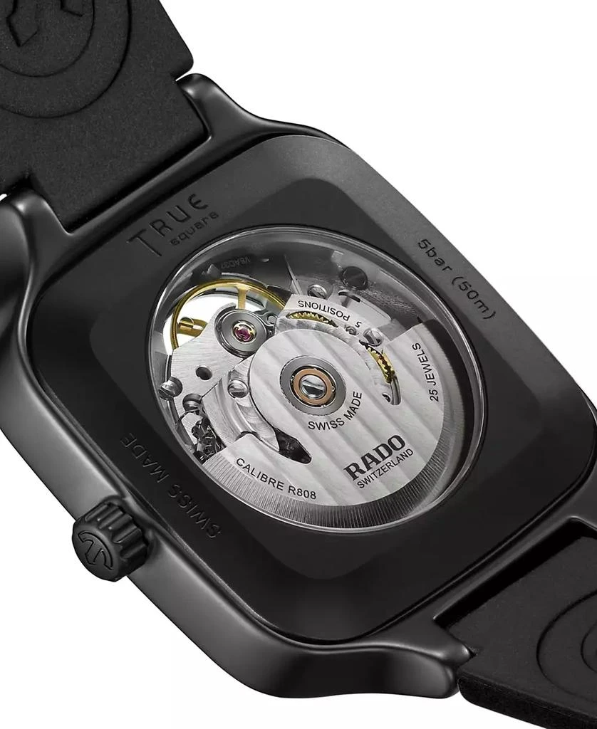 Rado Unisex Swiss Automatic True Square Skeleton Black Rubber Strap Watch 38mm 2