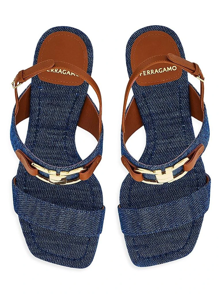 Salvatore Ferragamo Lou Gancini 55MM Logo Denim Block-Heel Sandals 4