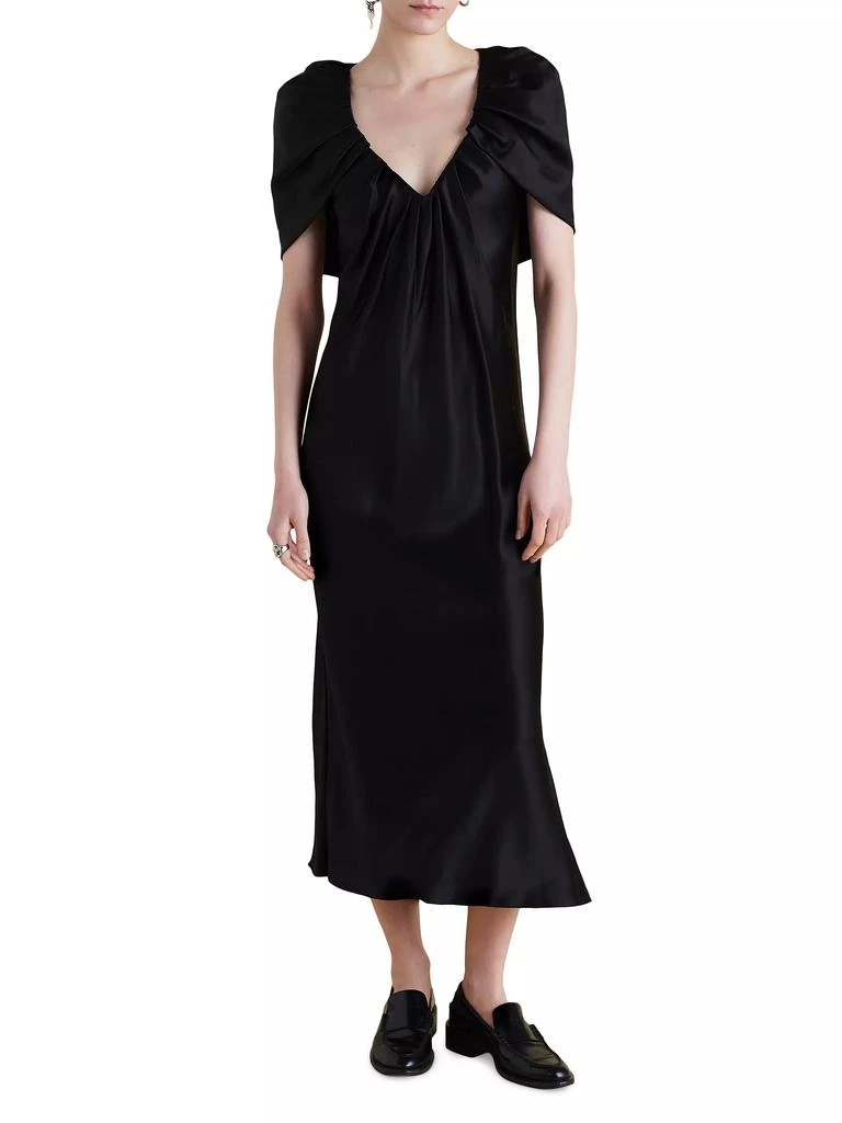 Marina Moscone Satin Sheath Dress with Draped Neckline 1