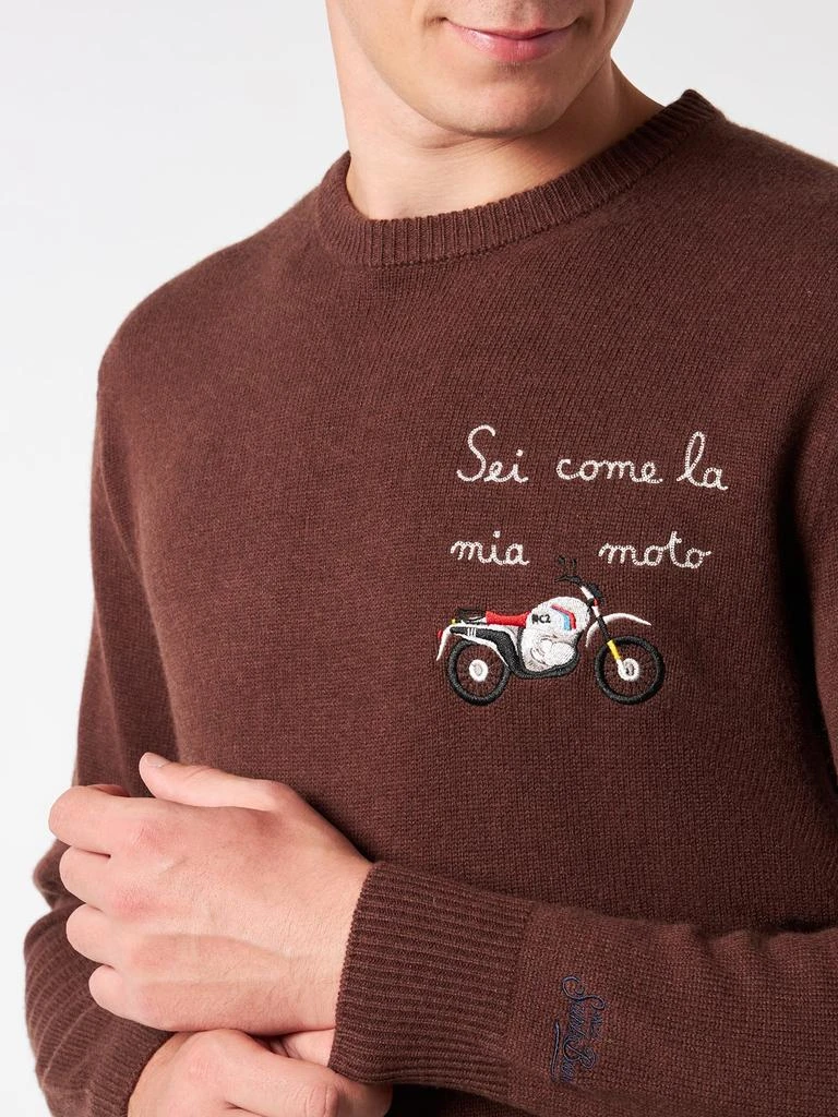 Mc2 Saint Barth Man Crewneck Sweater With Sei Come La Mia Moto Embroidery 1