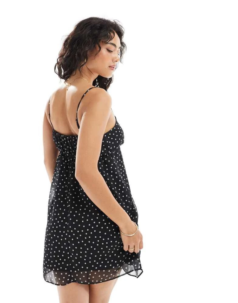 New Look New Look strappy chiffon mini dress in black spot 3