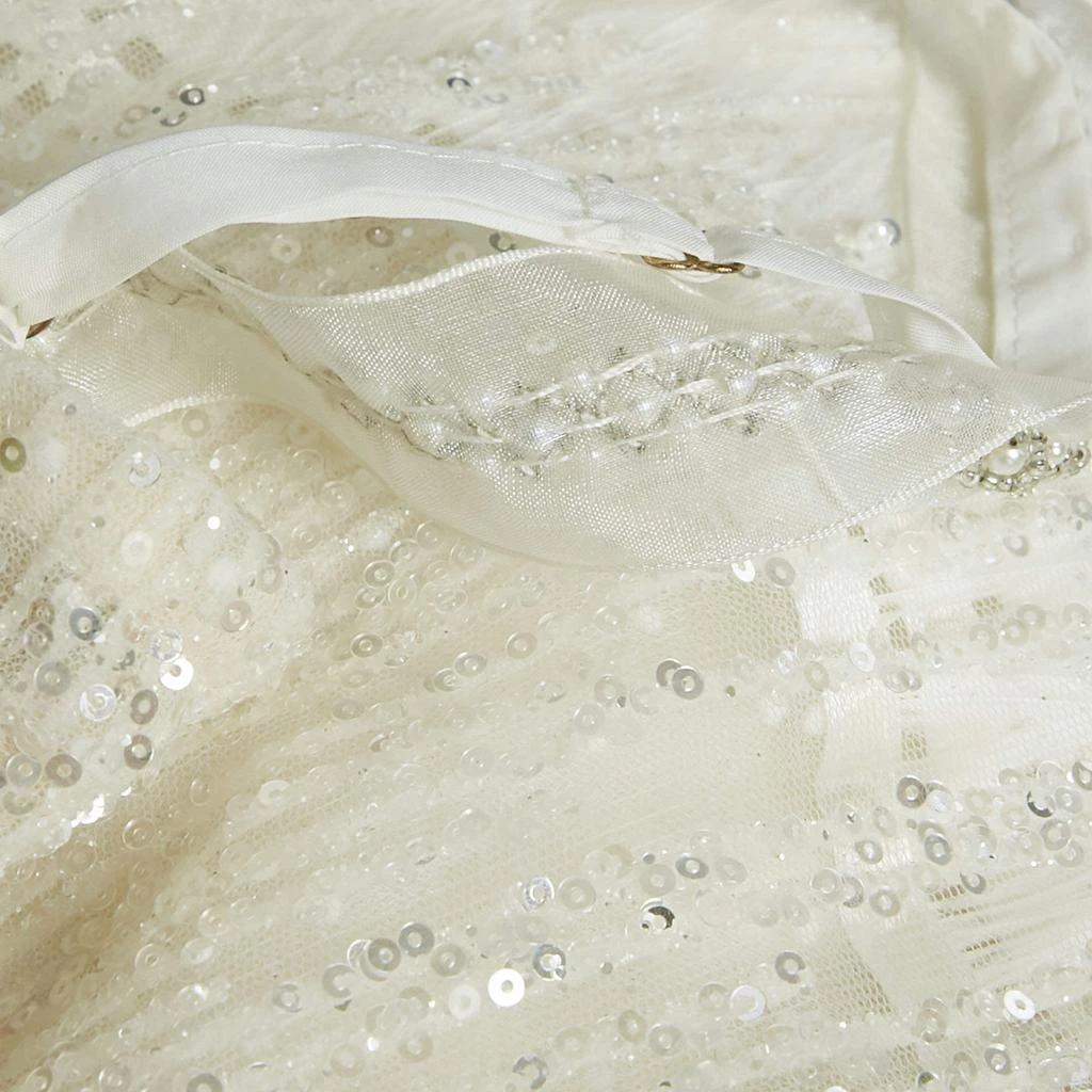 BRONX AND BANCO Bronx & Banco White Sequin Tulle Feather Trim Mademoiselle Bridal Mini Dress S 4