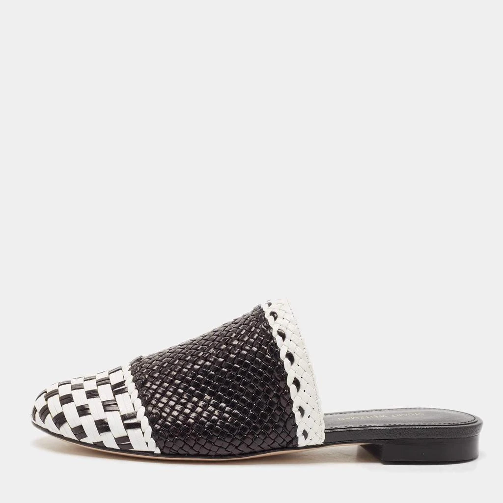 Stuart Weitzman Stuart Weitzman Black/White Woven Leather Indiana Flat Mules Size 36 1