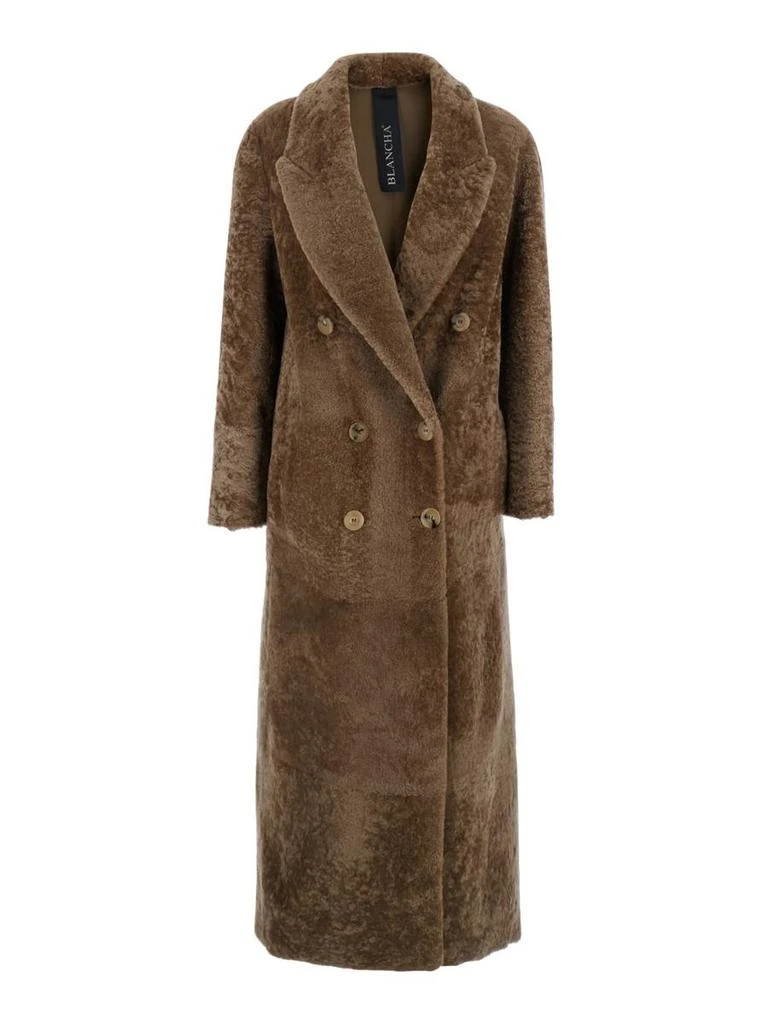 BLANCHA Brown Double-Breasted Shearling Coat With Peak Revers In Fur Woman 1