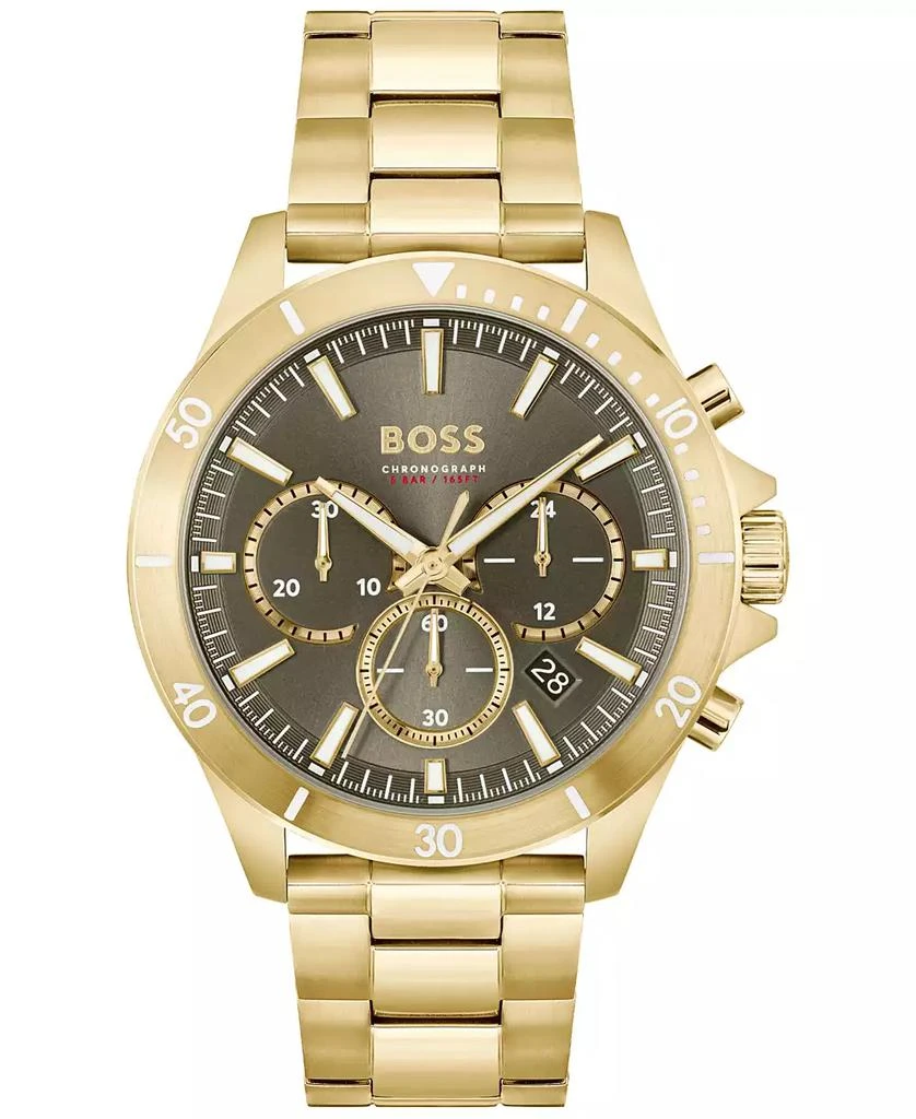 Hugo Boss Men's Troper Quartz Fashion Chronograph Ionic Plated Gold-Tone Steel Watch 45mm 1