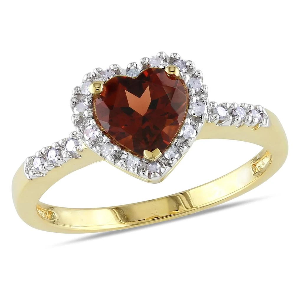 Mimi & Max Halo Heart Shaped Garnet Ring with 1/10 CT TW Diamonds in 10k Yellow Gold 1