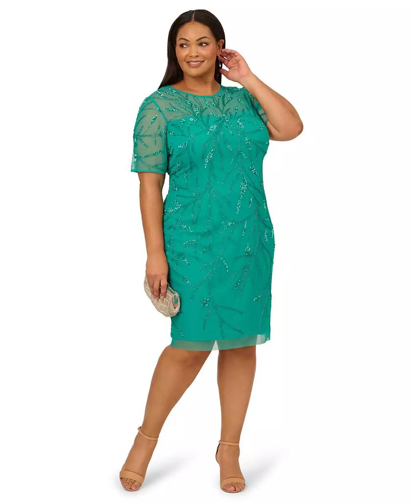 Adrianna Papell Plus Size Beaded Mesh Sheath Dress