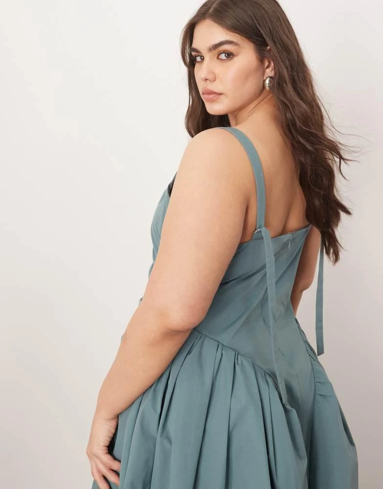 ARRANGE ARRANGE Curve strappy ruched bodice full skirt maxi dress in dusky blue 2