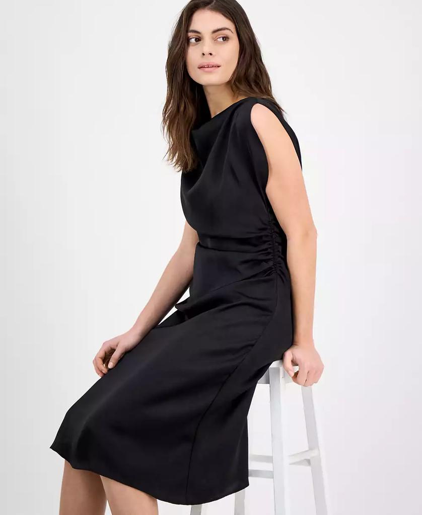 julia jordan Women's Sleeveless Ruched-Side Cowl-Neck Dress