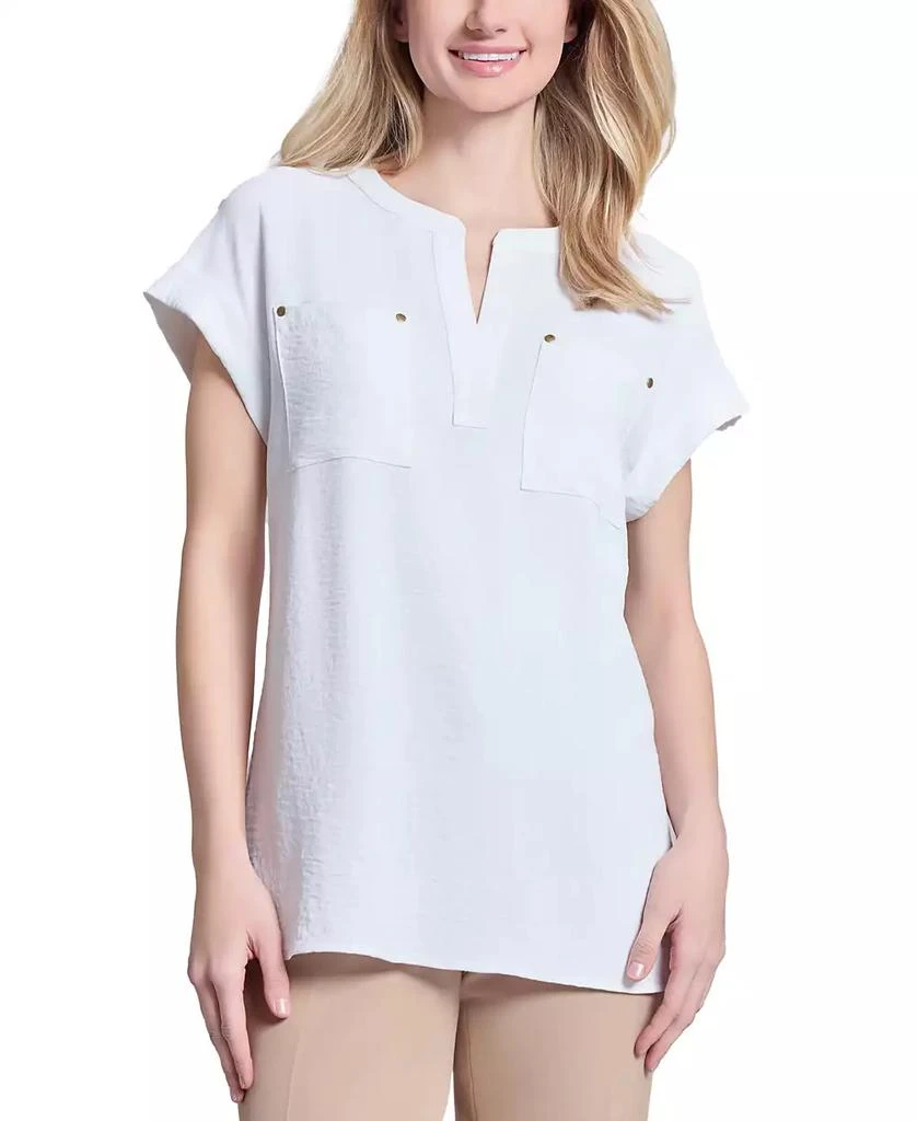 JONES NEW YORK Women's Split-Neck Cap-Sleeve Blouse 1