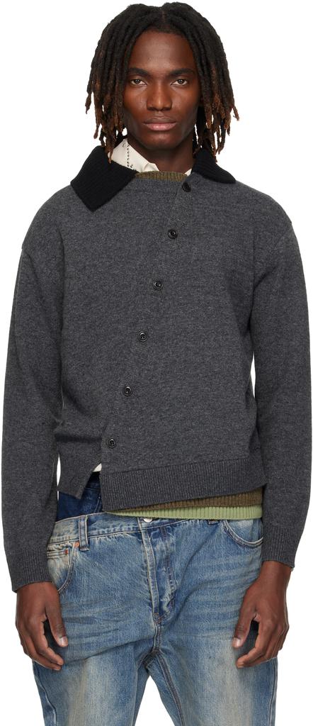 Shop Gray Green Collar V-Neck Cardigan on Sale at BeyondStyle
