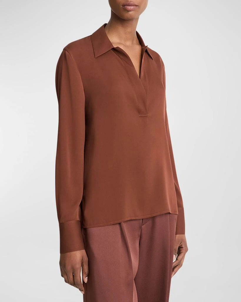Vince Long-Sleeve Silk Pullover Polo Top 5