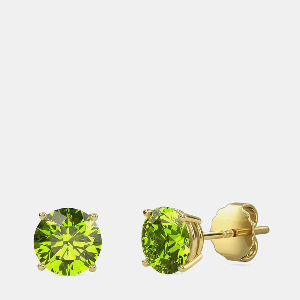 Made By Man 10K Yellow Gold Round Lab Created Peridot Stone Solitaire Earring (2.00 ctw)