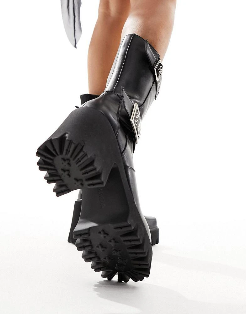 Lamoda Lamoda Needed chunky heeled biker boots with buckle detail in black 3