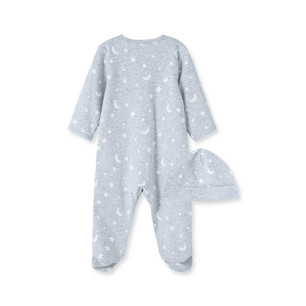 Little Me Baby Boys Moons and Stars Footed Coverall with Hat, 2 Piece Set