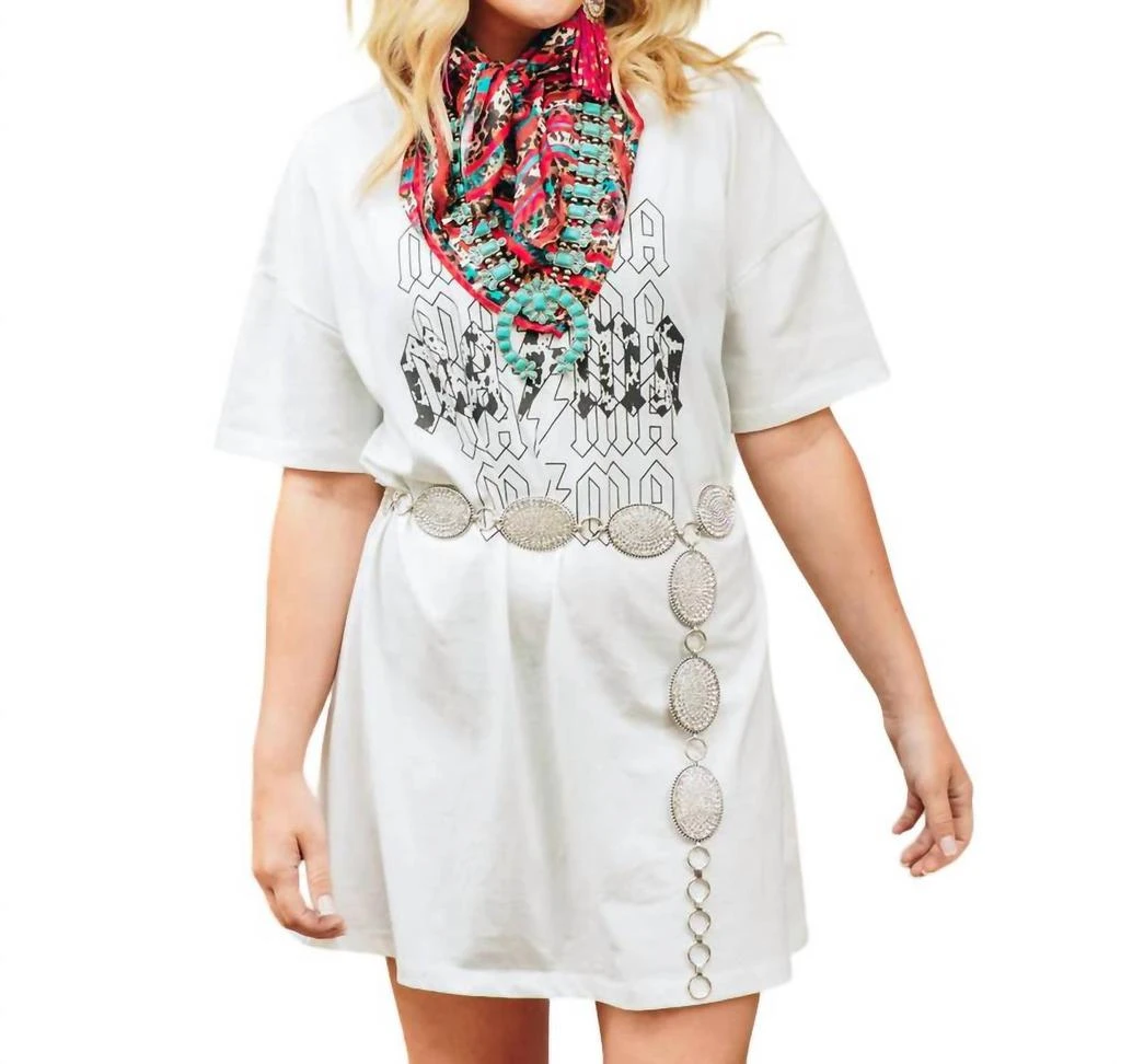 Southern Grace Mama Cowhide Thunderbolt Shirt Dress In White 1