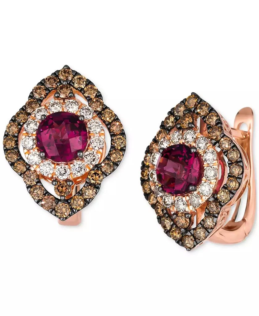 Le Vian Pomegranate Garnet (1-7/8 ct. t.w.) & Diamond (1-1/2 ct. t.w.) Leverback Earrings in 14k Rose Gold 1