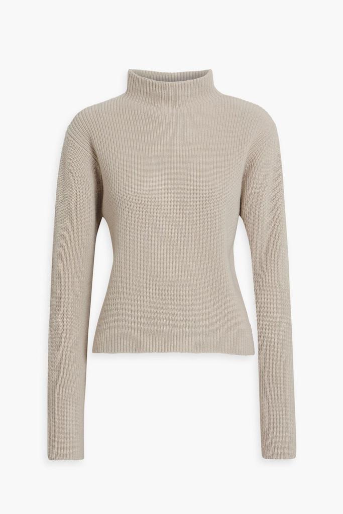 IRIS & INK Olive ribbed merino wool turtleneck sweater