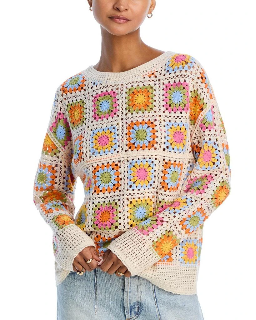 AQUA Rainbow Crocheted Patchwork Sweater 1