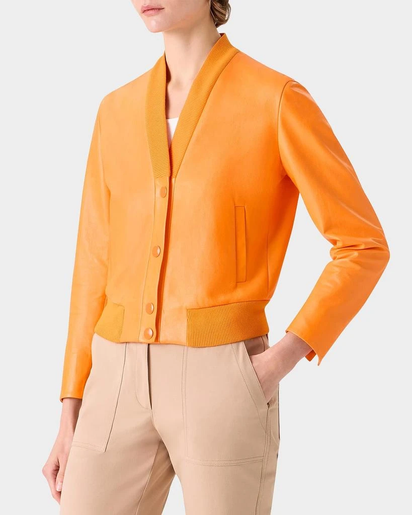 Akris V-Neck Leather Bomber Jacket 5