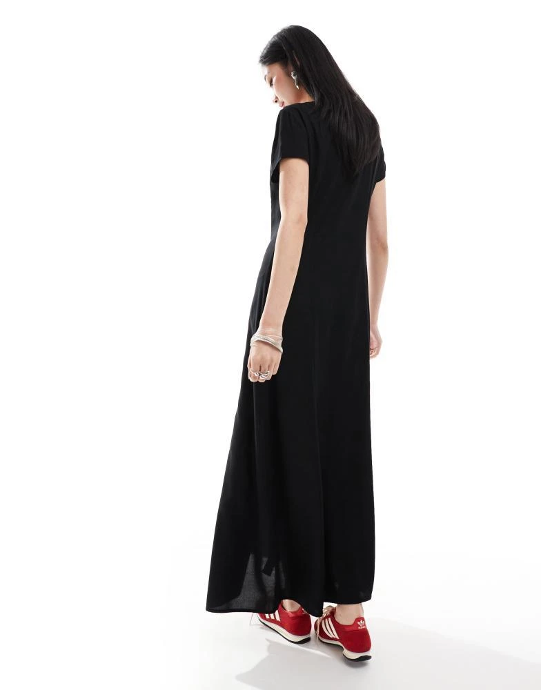 Monki Monki short sleeve button front midi dress in black 2