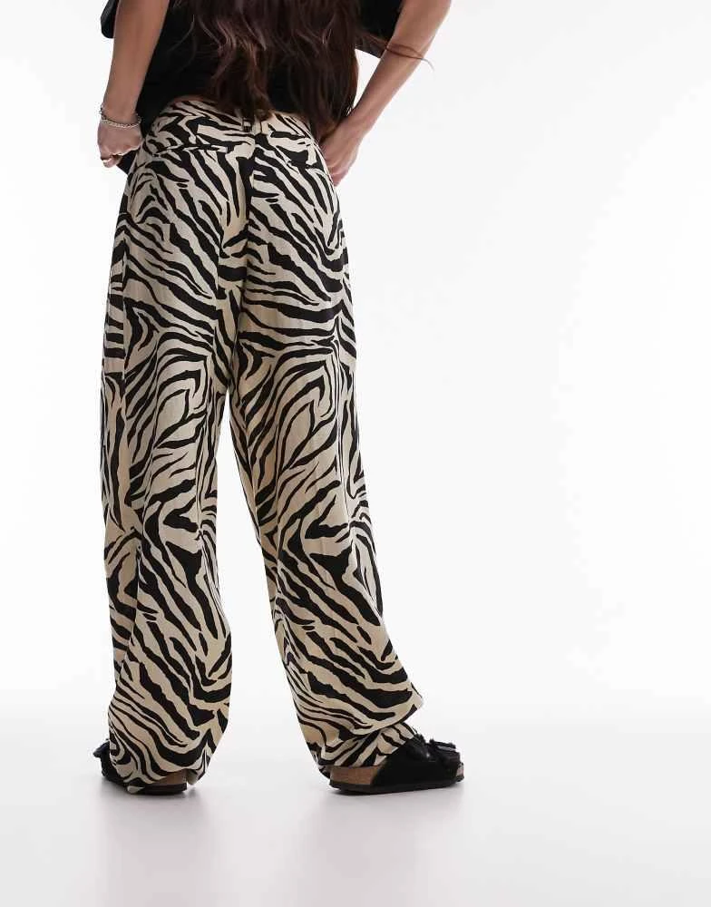 Topshop Topshop zebra printed wide leg linen trouser in monochrome 4