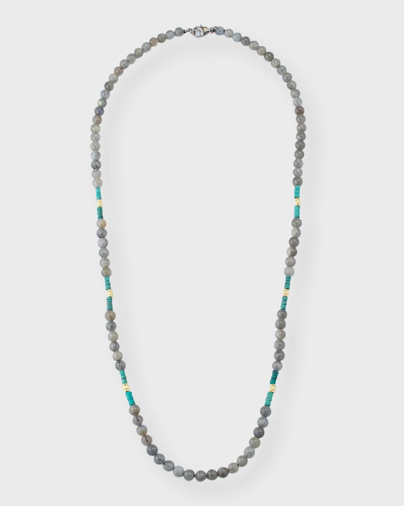 Armenta Men's 18K Gold and Artifact Teal Patina Labradorite Beaded Necklace