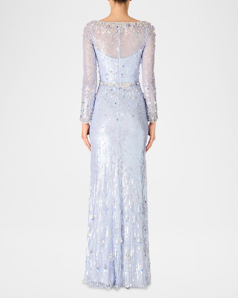 Jenny Packham Kestra Embellished Long-Sleeve Sequin Gown