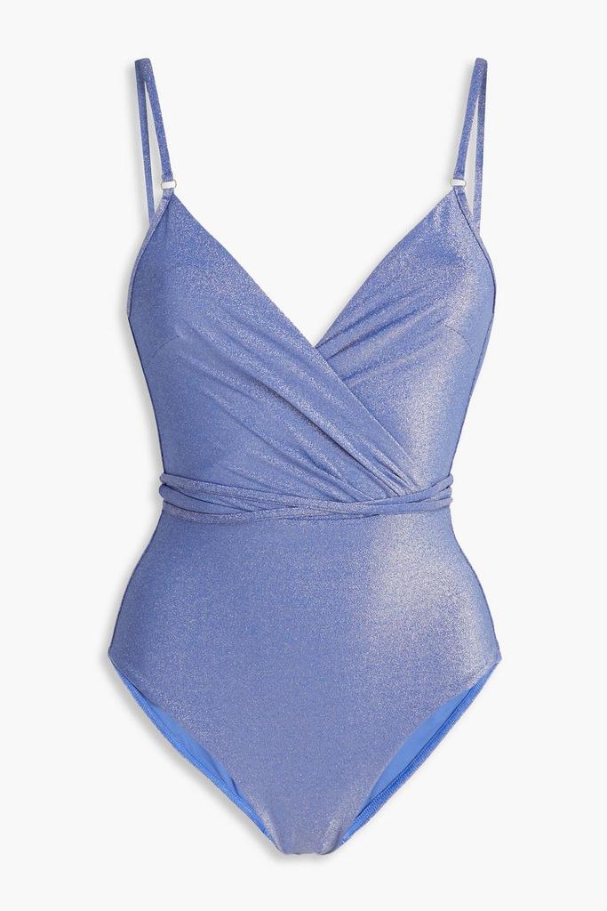 Zimmermann Wrap-effect metallic stretch-jersey swimsuit