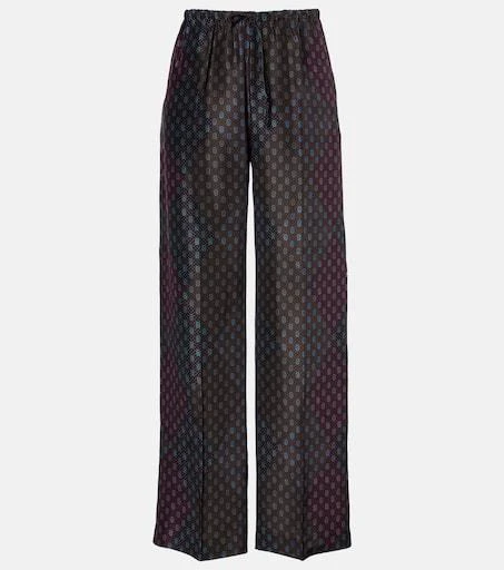 Dries Van Noten Printed silk satin straight pants 1