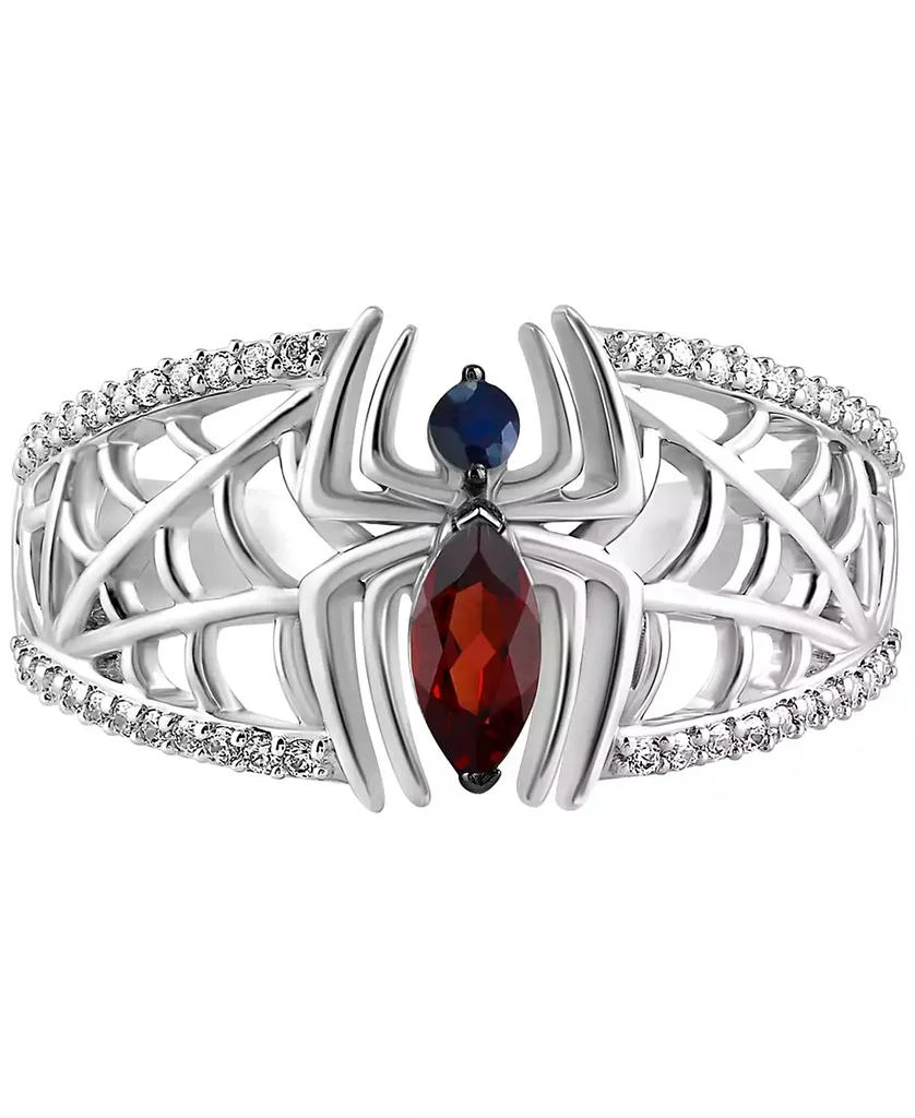 Wonder Fine Jewelry Marvel Garnet (1/4ct. t.w.) Sapphire (1/20 ct. t.w.) & Diamond (1/6 ct. t.w.) Spiderman Ring in Sterling Silver 3