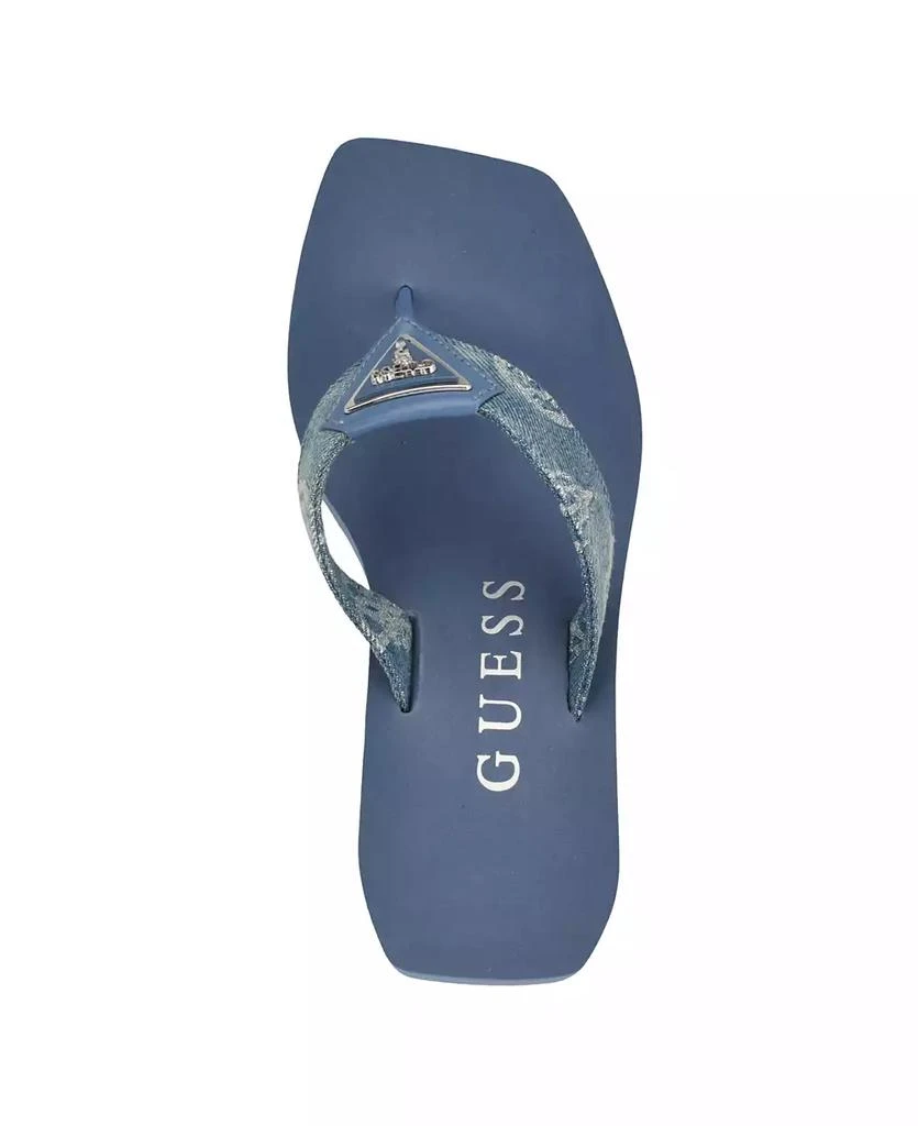 GUESS Women's Demmey Logo Thong Square Toe Wedge Sandals 4