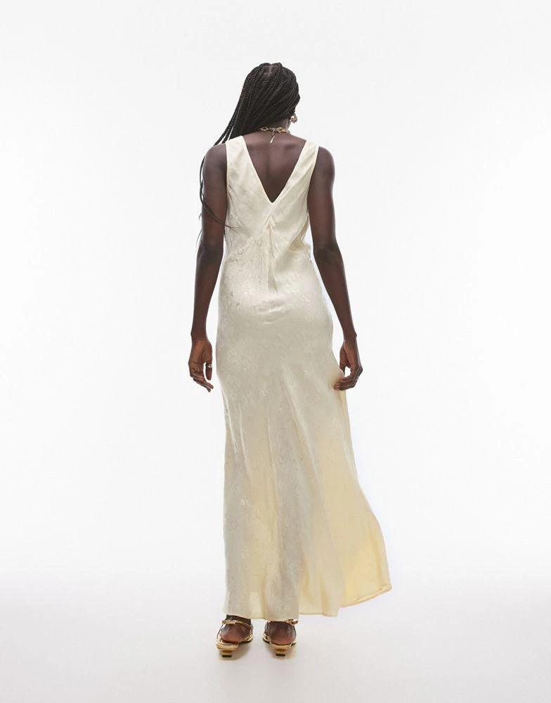 Topshop Topshop v neck midi length slip dress in jacquard buttermilk 4