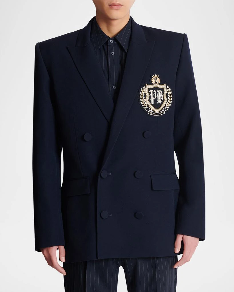 Balmain Men
s Crystal Crest Wool Double-Breasted Blazer 4