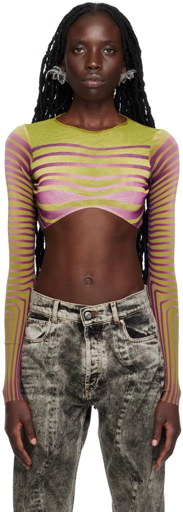 Jean Paul Gaultier Green & Purple 'The Body Morphing Crop' Long Sleeve T-Shirt 1