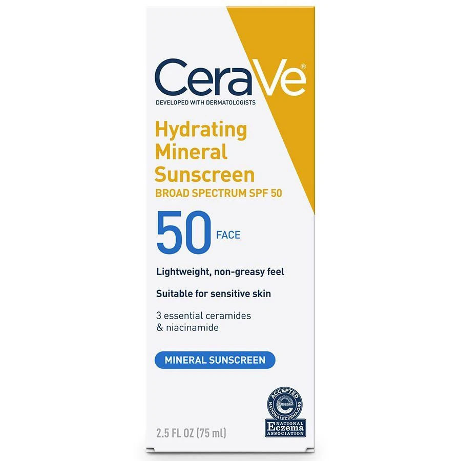 CeraVe Hydrating 100% Mineral Face Sunscreen SPF 50 with Zinc Oxide & Hyaluronic Acid 3